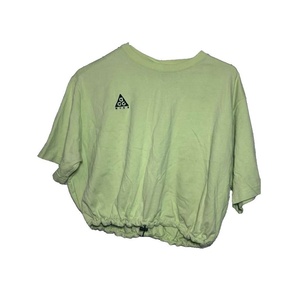 Nike ACG Cropped Shirt Women XL Green Short Sleeve Top Cotton